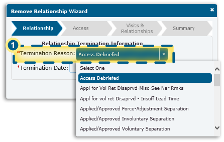 Remove Relationship Wizard Termination Reason