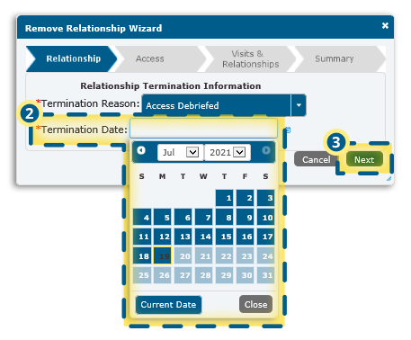 Remove Relationship Wizard Termination Date
