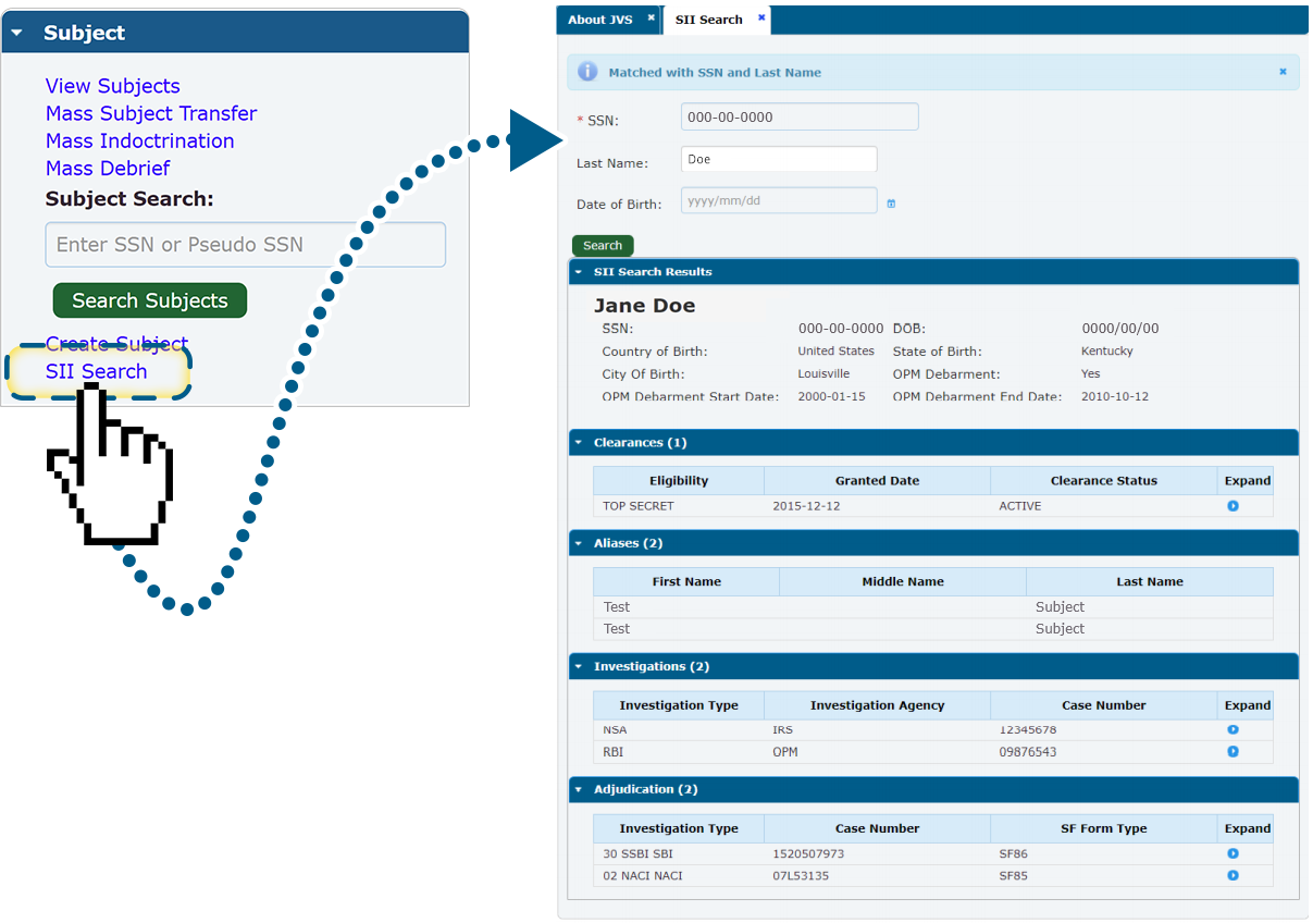 SII Search – Subject’s CVS data