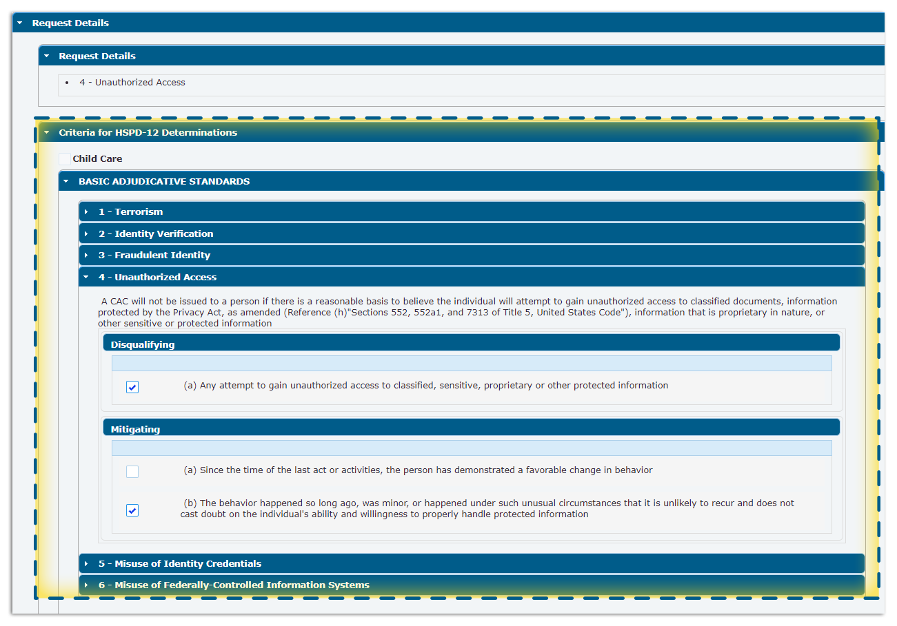 Criteria for HSPD-12 determinations section